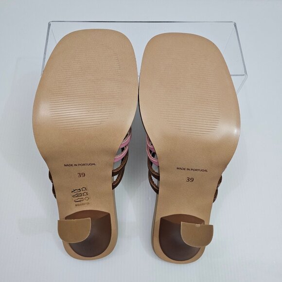 NEW Shekudo Bondi Toe Loop Sandal Womens EU 39 Brown Pink Leather Mule Heel